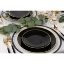 Disposable 32 Black & Gold Reusable Plastic Combo Plate - Classic