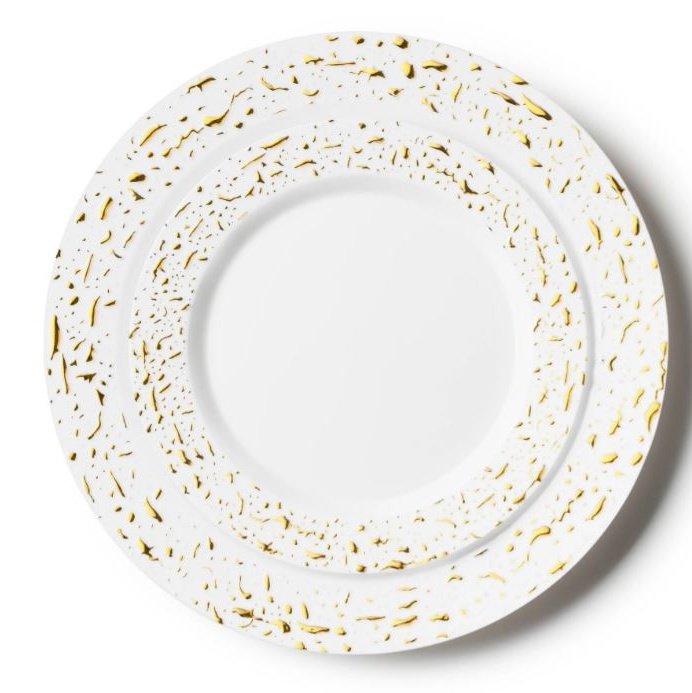 32 White Gold Reusable Plastic Combo Plate Pebbled