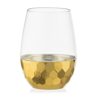 6 Transparent & Gold Reusable Wine Cups 470ml