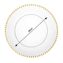 Disposable 10 Transparent & Gold Reusable Plastic Plate 26cm - Beaded