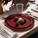 Disposable 20 Cranberry & Gold Reusable Plastic Combo Plate - Edge