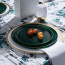 Disposable 20 Green & Gold Reusable Plastic Combo Plate - Edge