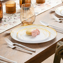 Disposable 32 White & Gold Reusable Plastic Combo Plate - Metrix