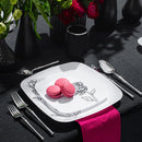 Disposable 32 White & Silver Square Reusable Plastic Combo Plate - Peony