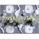 Disposable 32 White & Blue Square Reusable Plastic Combo Plate - Peony