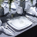 Disposable 32 White & Silver Square Reusable Plastic Combo Plate - Peony