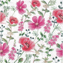 Disposable 20 Pink Napkin 33x33cm - Raspberry Flower