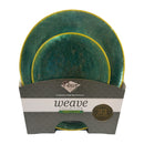 Disposable 32 Green & Gold Reusable Plastic Dinnerware Set - Weave