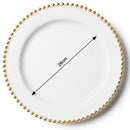 Disposable 10 White & Gold Reusable Plastic Plate 26cm - Beaded