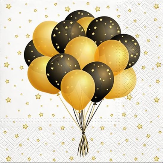 Disposable 20 Gold Napkin 33x33cm - Flying Balloons 