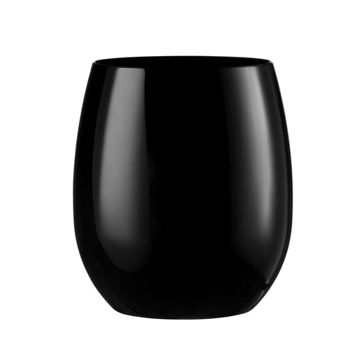 Disposable 6 Black Reusable Plastic Wine Cups 340ml /12 Oz - Stemless 