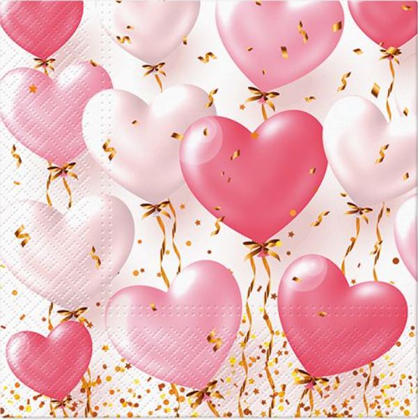 Disposable 20 Pink Napkin 33x33cm - Heart Balloons 