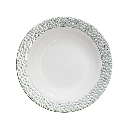Disposable_Hammered - White & Silver Reusable Plastic Soup Bowl 400ml/13.5oz 10pc