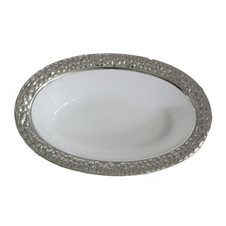 Disposable_Hammered - White & Silver Reusable Plastic Dessert Bowl 150ml/5oz 10pc