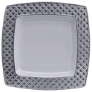 Disposable_Diamond - White & Silver Square Reusable Plastic Plate 24cm/9.5in 10pc