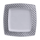 Disposable_Diamond - White & Silver Square Reusable Plastic Plate 16cm/6.5in 10pc