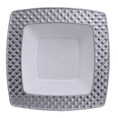 Disposable_Diamond - White & Silver Square Reusable Plastic Soup Bowl 400ml/13.5oz 10pc