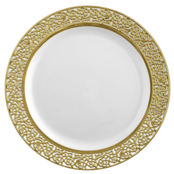 Disposable_Inspiration - White & Gold Reusable Plastic Plate 26cm/10in 10pc