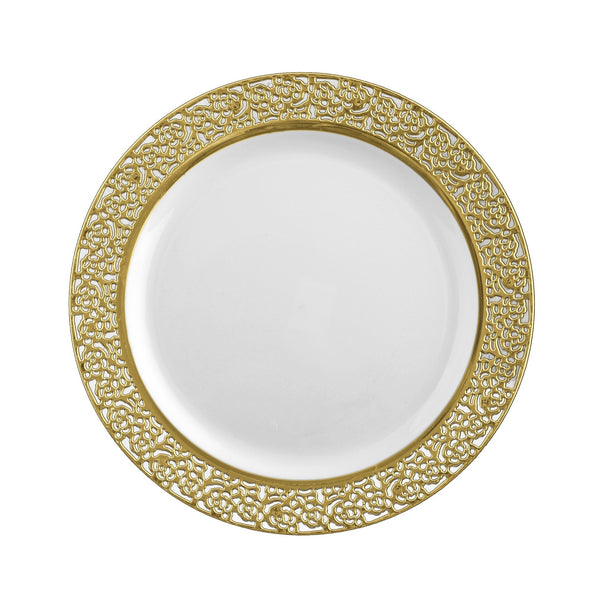 Disposable_Inspiration - White & Gold Reusable Plastic Plate 23cm/9in 10pc
