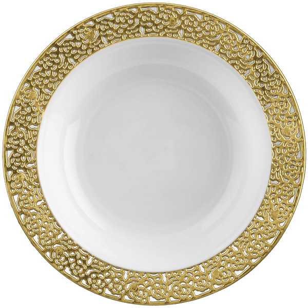 Disposable_Inspiration - White & Gold Reusable Plastic Soup Bowl 400ml/13.5oz 10pc