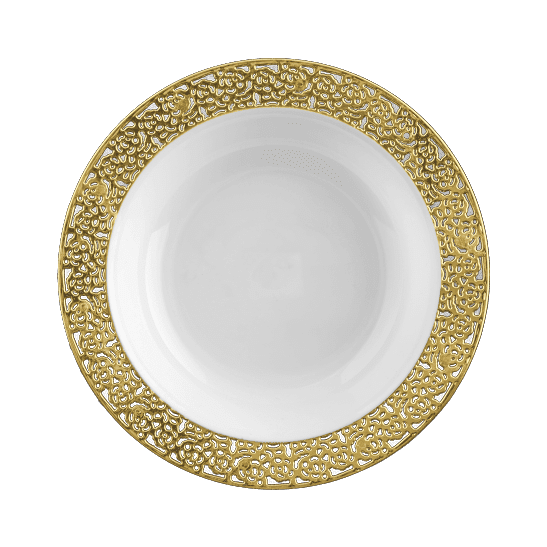 Disposable_Inspiration - White & Gold Reusable Plastic Dessert Bowl 150ml/5oz 10pc