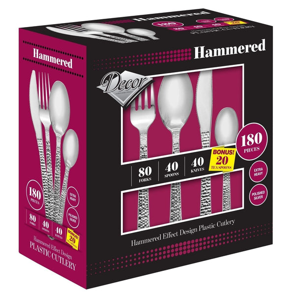 Disposable_Hammered - Silver Reusable Plastic Combo Cutlery 180pc