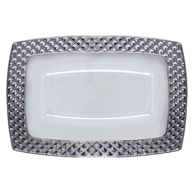 Disposable_Diamond - White & Silver Reusable Plastic Dessert Bowl 150ml/5oz 10pc