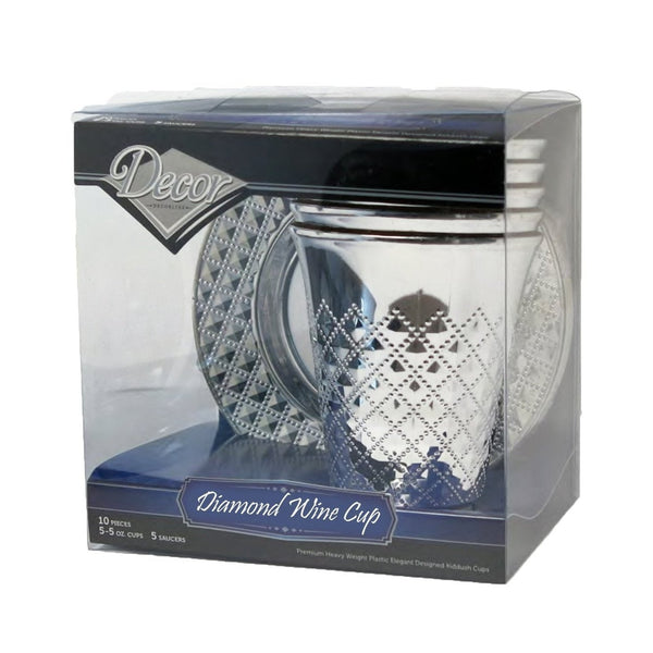 Disposable_Diamond - Silver Reusable Plastic Kiddush Cups 150ml/5oz 5pc