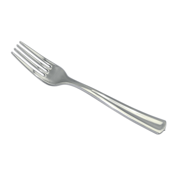 Disposable_Polished - Silver Reusable Plastic Forks 19cm/7.5in 20pc