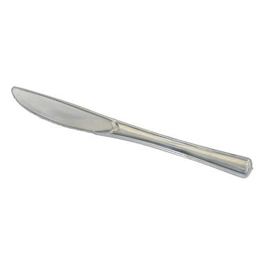 Disposable_Polished - Silver Reusable Plastic Knives 19cm/7.5in 20pc