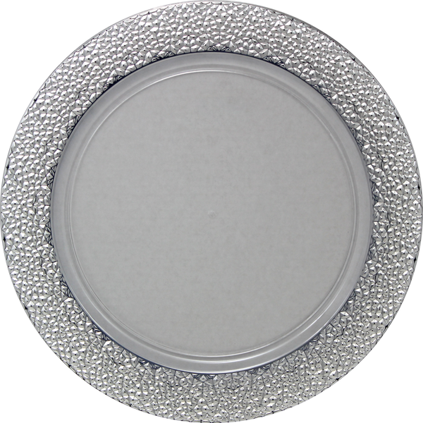 Disposable_Hammered - Transparent & Silver Reusable Plastic Charger Plate 33cm/13in 2pc