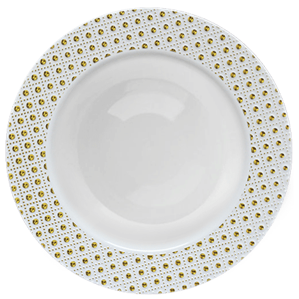 Disposable_Sphere - White & Gold Reusable Plastic Soup Bowl 400ml/13.5oz 10pc