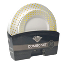 Disposable_Sphere - White & Gold Reusable Plastic Combo Plate 40pc
