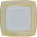 Disposable_Diamond - White & Gold Square Reusable Plastic Plate 20cm/8in 10pc