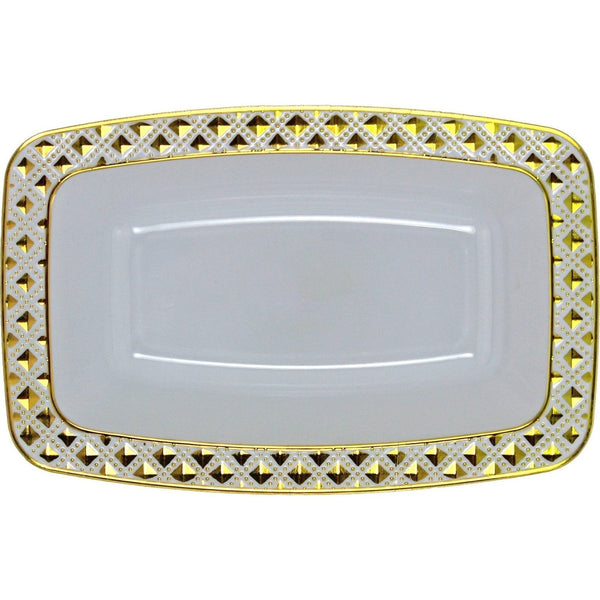 Disposable_Diamond - White & Gold Reusable Plastic Dessert Bowl 150ml/5oz