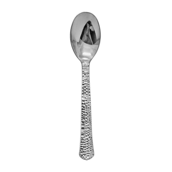 Disposable_Hammered - Silver Reusable Plastic Tea Spoons 20pc