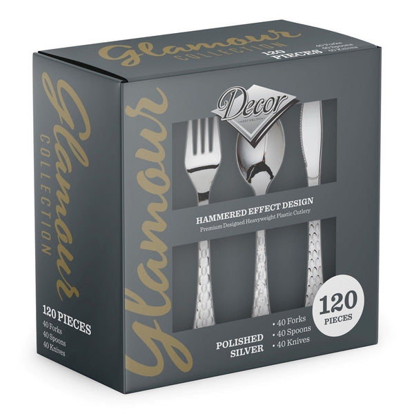 Disposable_Glamour - Silver Reusable Plastic Combo Cutlery 120pc