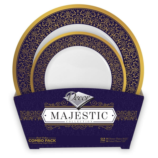 Disposable_Majestic - Blue & Gold Reusable Plastic Combo Plate 32pc