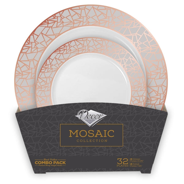 Disposable_Mosaic - Silver Reusable Plastic Combo Plate 32pc