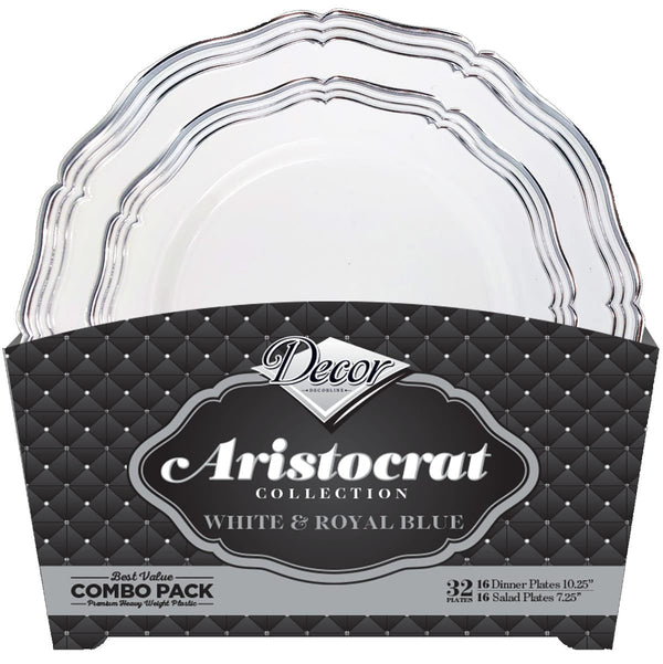Disposable_Aristocrat - White & Silver Reusable Plastic Combo Plate 32pc
