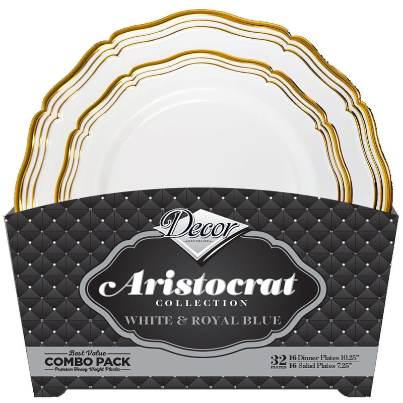 Disposable_Aristocrat - White & Gold Reusable Plastic Combo Plate 32pc