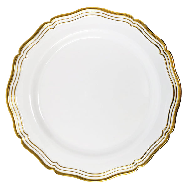 Disposable_Aristocrat - White & Gold Reusable Plastic Plate 26cm/10in 10pc