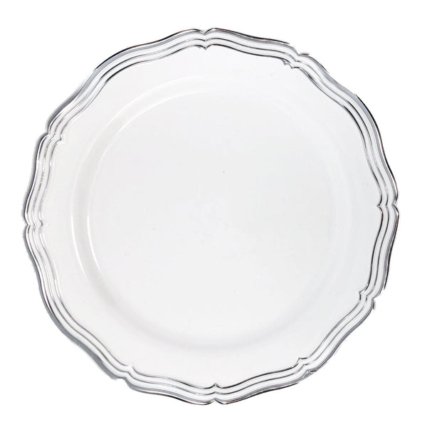 Disposable_Aristocrat - White & Silver Reusable Plastic Plate 26cm/10in 10pc
