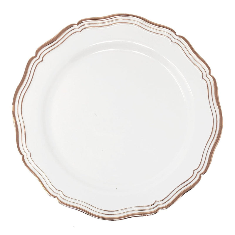 Disposable_Aristocrat - White & Rose Gold Reusable Plastic Plate 26cm/10in 10pc