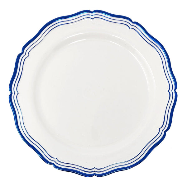 Disposable_Aristocrat - White & Blue Reusable Plastic Plate 26cm/10in 10pc