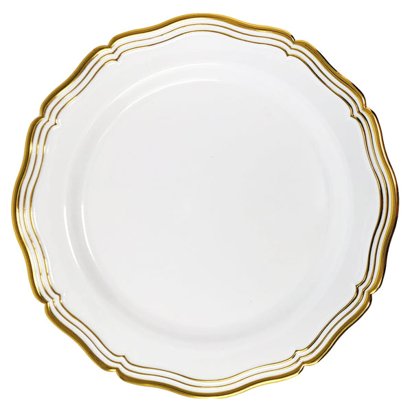 Disposable_Aristocrat - White & Gold Reusable Plastic Plate 19cm/7.5in 10pc