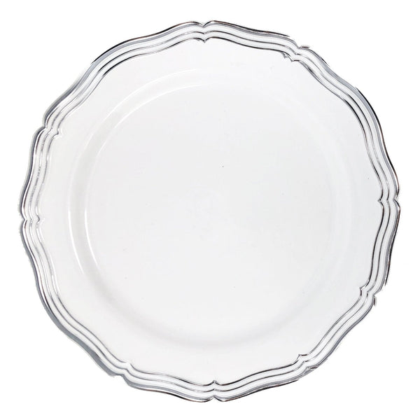 Disposable_Aristocrat - White & Silver Reusable Plastic Plate 19cm/7.5in 10pc
