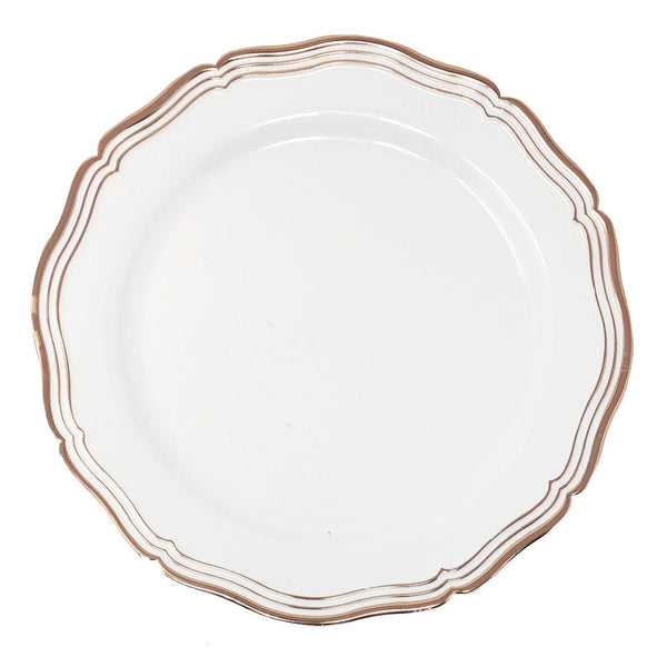 Disposable_Aristocrat - White & Rose Gold Reusable Plastic Plate 19cm/7.5in 10pc