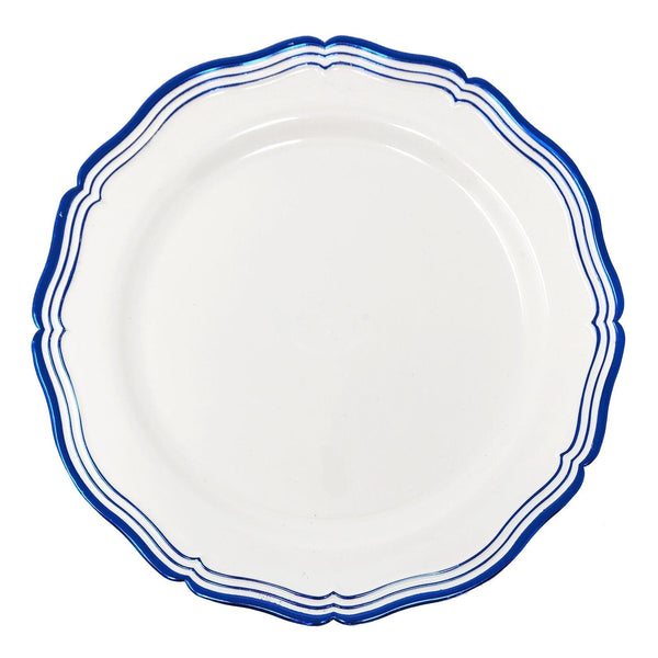 Disposable_Aristocrat - White & Blue Reusable Plastic Plate 19cm/7.5in 10pc