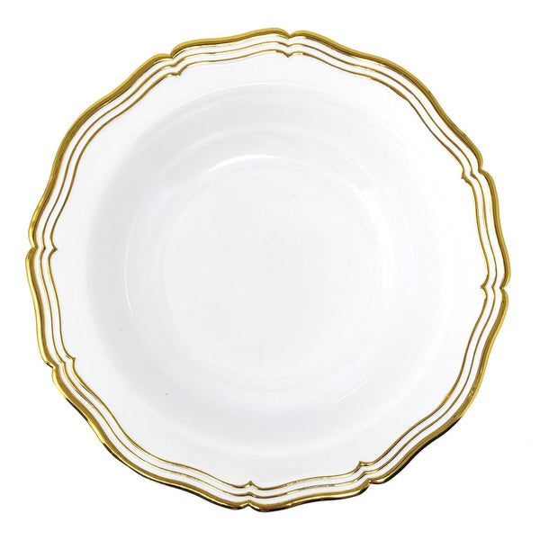 Disposable_Aristocrat - White & Gold Reusable Plastic Soup Bowl 400ml/13.5oz 10pc